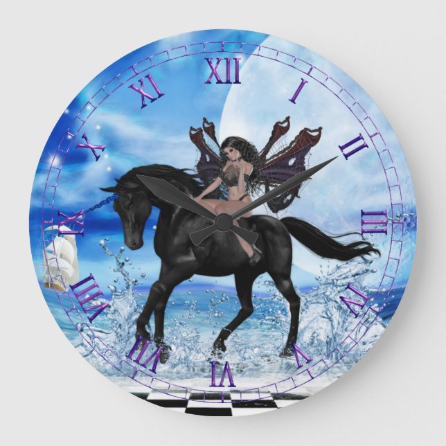 Black Unicorn Wall Clock Stor Klocka (Framsida)