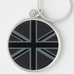 Black Union Jack British Flagga Decor Rund Silverfärgad Nyckelring
