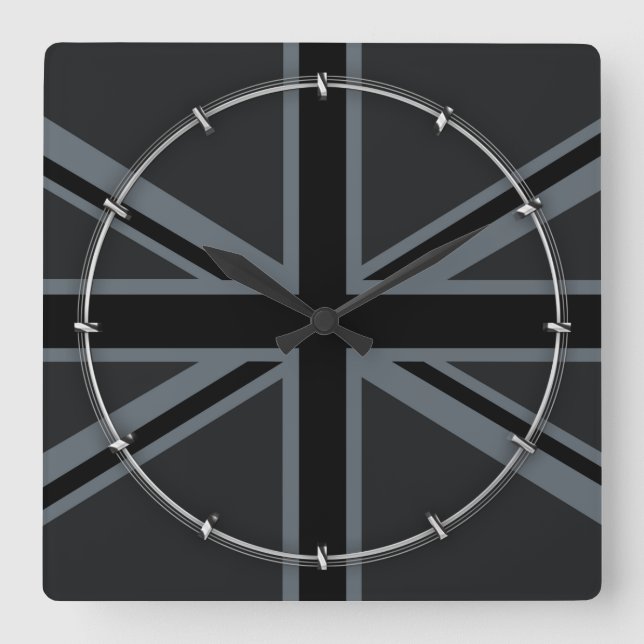 Black Union Jack Flagga Design Decor Fyrkantig Klocka (Framsida)