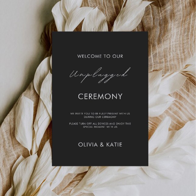 Black Unplugged Ceremony Bröllop Sign Inbjudningar (Black Unplugged Ceremony Wedding Sign Invitation)