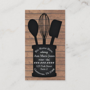 Black Utensils Crock Restaurant Caterer Visitkort