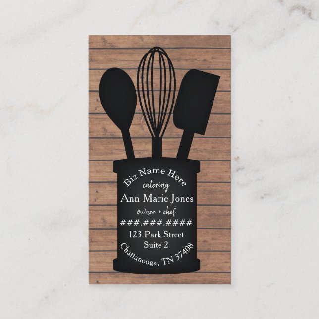 Black Utensils Crock Restaurant Caterer Visitkort (Framsida)