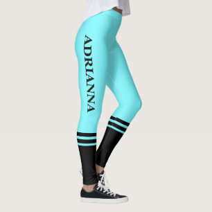 Black Vågrät Rand NAMN Elblått Leggings