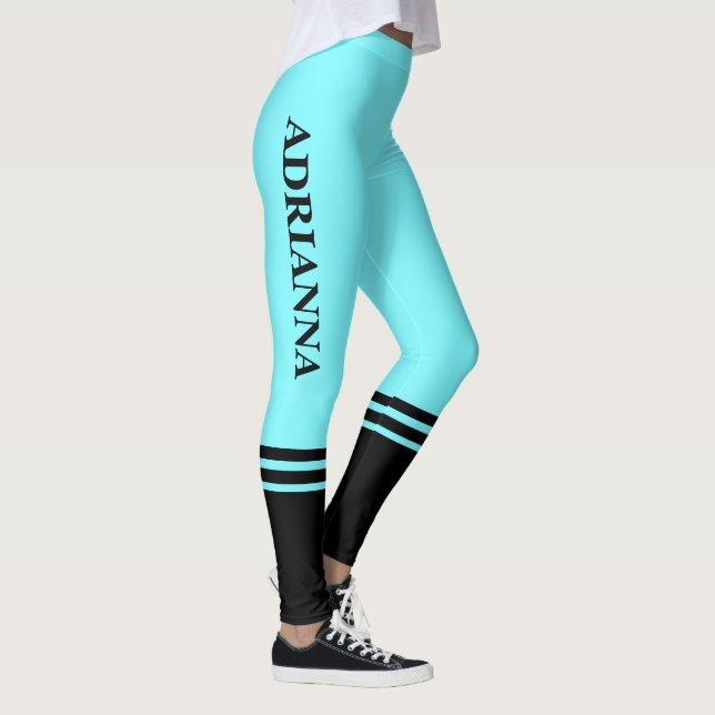 Black Vågrät Rand | NAMN | Elblått Leggings (Höger)