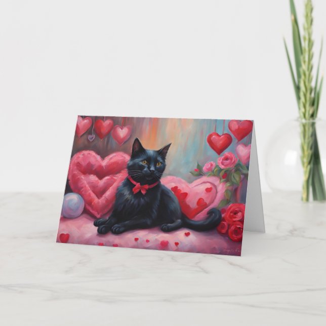 Black Valentine Day Cat Helgkort (Framsida)