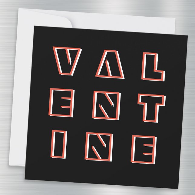Black Valentiness Card för modern utrymmestidstyp (A stylish, contemporary Valentine's Day card, in black with bold modern typography)
