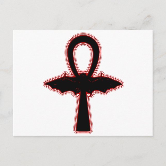 Black Vampire Fladdermus Red Egyptian Goth Ankh Vykort (Framsida)