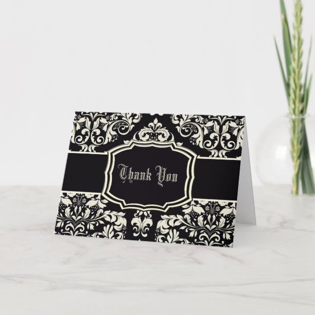 Black & Vanilla Cream Damask Tack Kort (Framsida)