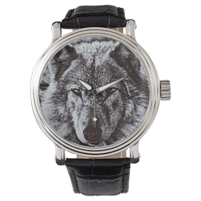 Black Varg Ansikte Wildlife Armbandsur (Framsida)