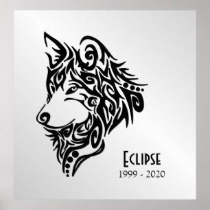 Black Varg Head med Namn och Data Poster