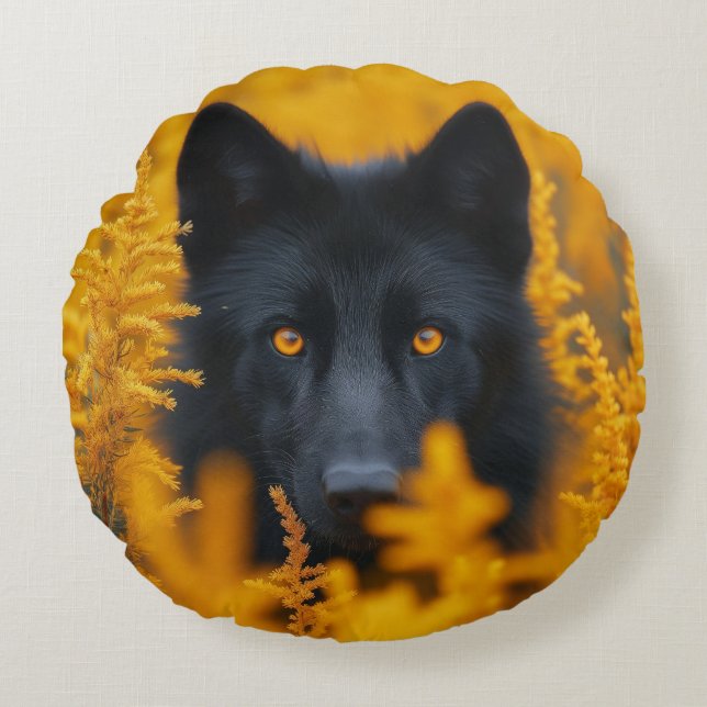 Black Varg Hund German Shepherd Rund Kudde (Framsidan)