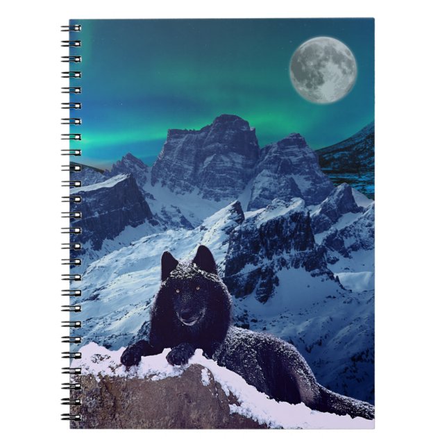 Black Varg Måne | Goth Spiral Notebook Anteckningsbok (Framsidan)