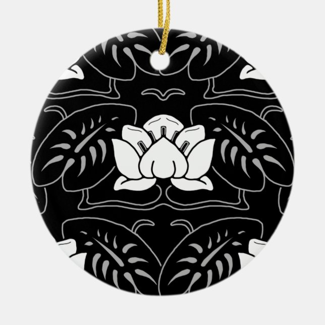 Black Vatten Lily Motif Julgransprydnad Keramik (Framsidan)
