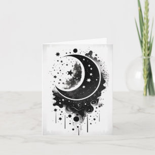 Black Vector Måne och Stars Kort
