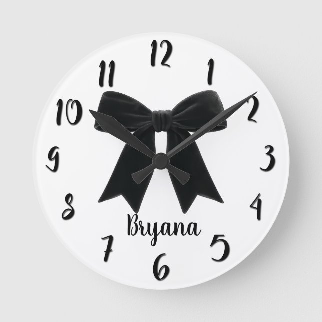Black Velvet Bow Elegant Posh Trendig Rund Klocka (Framsida)
