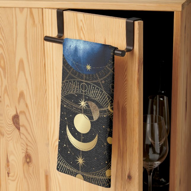 Black Velvet Guld Celestial Astrology Kökshandduk (Thirds Fold)
