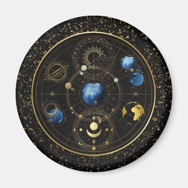 Black Velvet Guld Celestial Astrology Magnet (Framsidan)