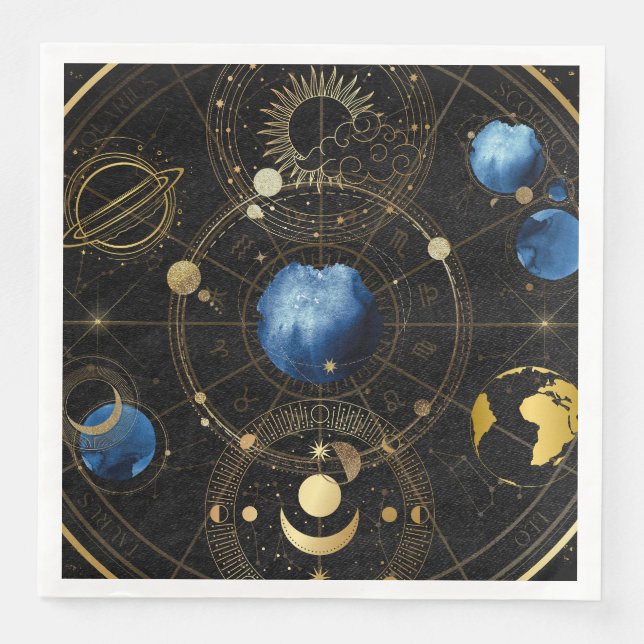 Black Velvet Guld Celestial Astrology Pappersservett (Framsida)