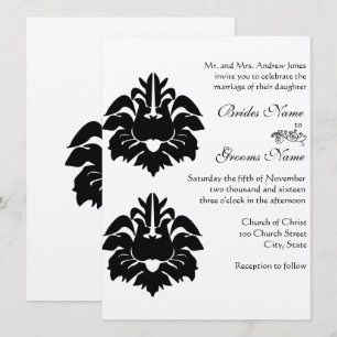 Black Victorian Damask Wedding Inbjudningar