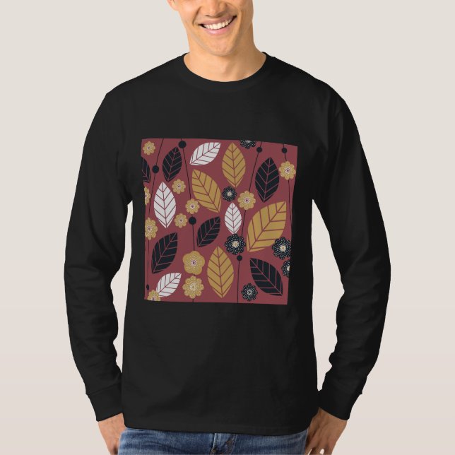 Black Vin Red Mustard Saffron Löv and Flowers T Shirt (Framsida)