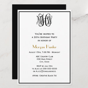 Black Vine-skriptmonogram B&G DIY BG Birthday Inbjudningar