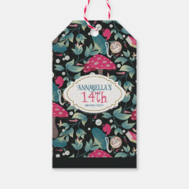 Black Vintage Cottagecore Mushroom Birthday Presentetikett