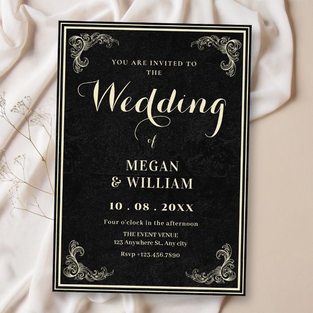 Black vintage elegant wedding  inbjudningar (Skapare uppladdad)