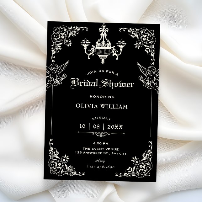 Black Vintage gothic arch angels bridal shower Inbjudningar (Skapare uppladdad)