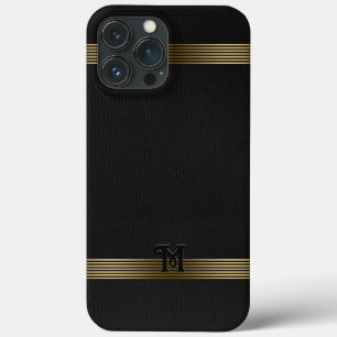 Black Vintage Leather Struktur Guld Rand