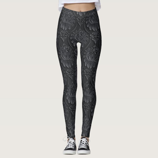 Black Vintage Mönster Leggings (Framsida)