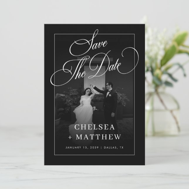 Black Vintage Photo Dark Wedding Spara Datumet (Stående Fram)