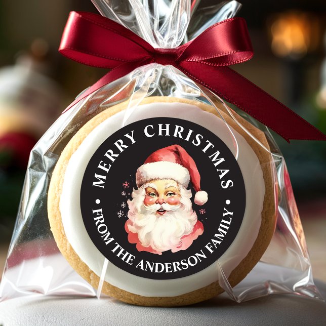 Black Vintage Retro Jultomten God jul Runt Klistermärke (Skapare uppladdad)