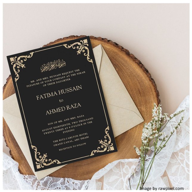 Black Vintage Rococo Nikah Ceremony Bröllop Inbjudningar (Skapare uppladdad)