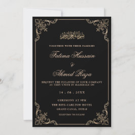 Black Vintage Romantic Script Muslim Bröllop Inbjudningar