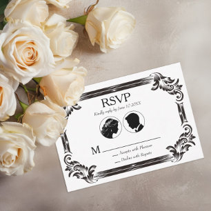 Black Vintage Silhouette Bröllop med typografi OSA Kort