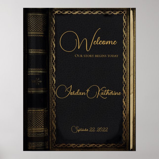 Black Vintage Storybook Welcome Bröllop Poster (Framsidan)