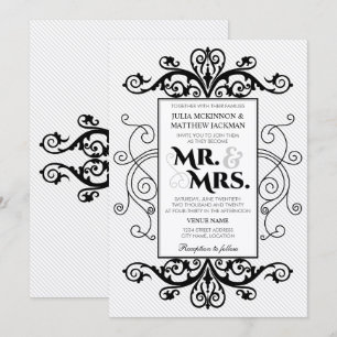 Black Vintage Swirls Mr och Mrs Bröllop Inbjudningar