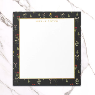 Black Vintage Wildblomma & Guld Namn Anteckningsblock