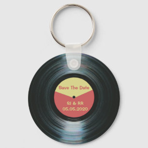 Black Vinyl Music Bröllop spara datum Nyckelring
