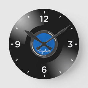 Black Vinyl Music Record Monogram Wall Clock Rund Klocka