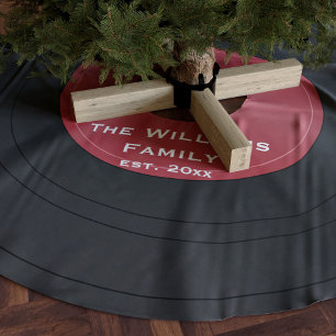 Black Vinyl Record Anpassningsbar Julgran Skirt Julgransmatta Borstad Polyester