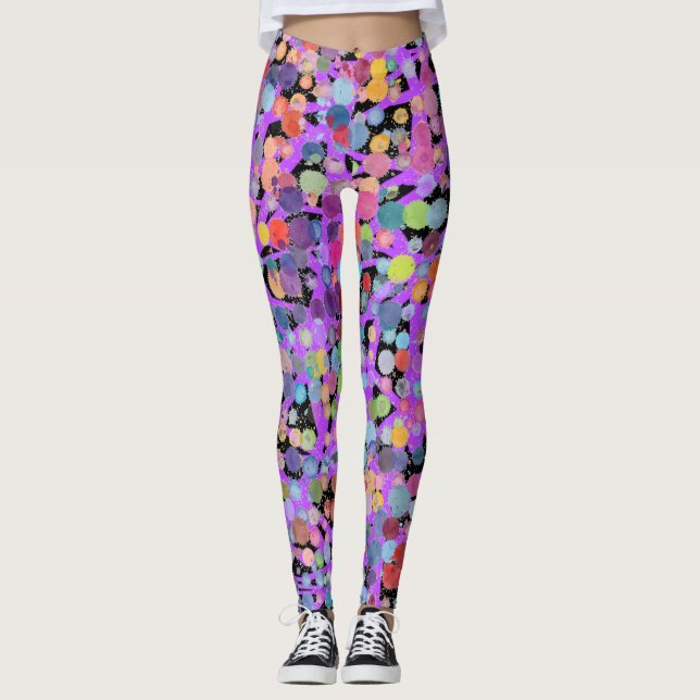 Black Violet and Watercolor Yoga Byxor Leggings (Framsida)