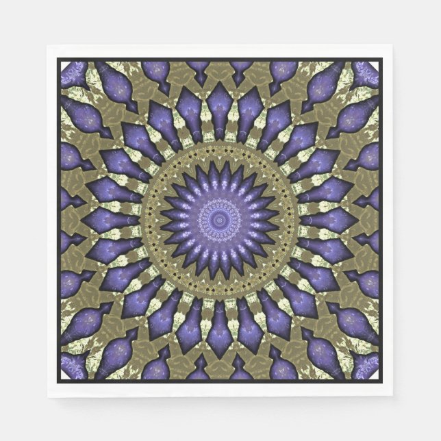 Black Violet Lila Faux Guld Mandala Mönster Pappersservett (Framsidan)
