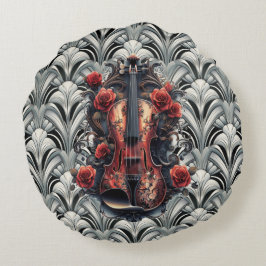 Black Violin i Art Deco GMajor Round Dekorativ kud Rund Kudde