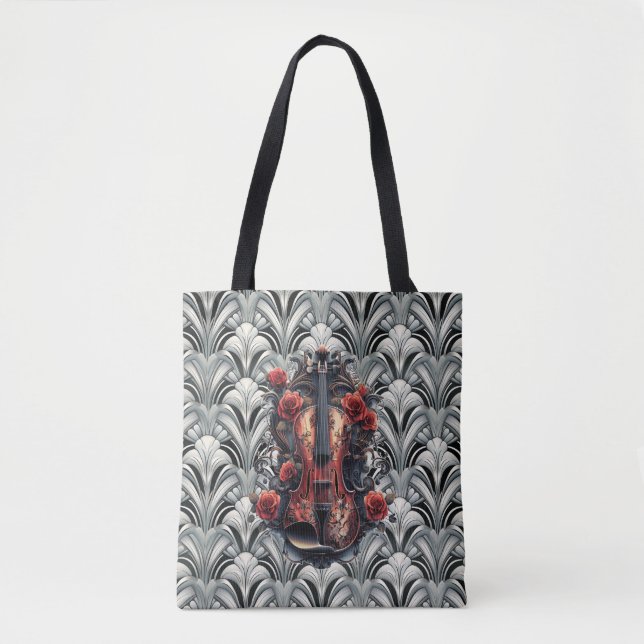Black Violin in Art Deco GMajor \Shoulder Tote Tygkasse (Framsida)