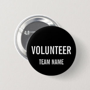 Black Volunteer Badge med Anpassningsbar Team Namn Knapp