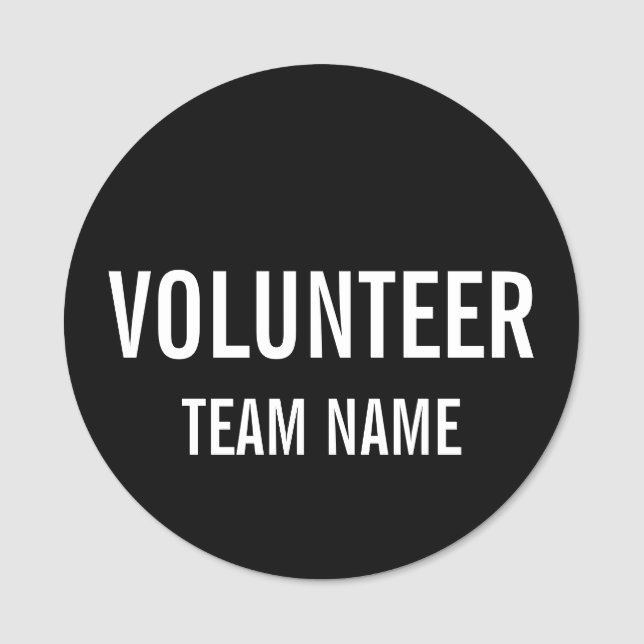 Black Volunteer Badge med Anpassningsbar Team Namn Namnbricka (Framsida)