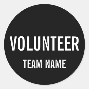Black Volunteer Badge med Anpassningsbar Team Namn Runt Klistermärke