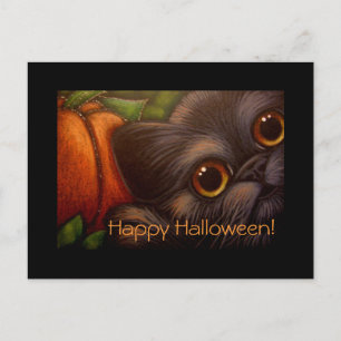 BLACK-vykort för CAT & PUMPKIN HALLOWEEN Vykort