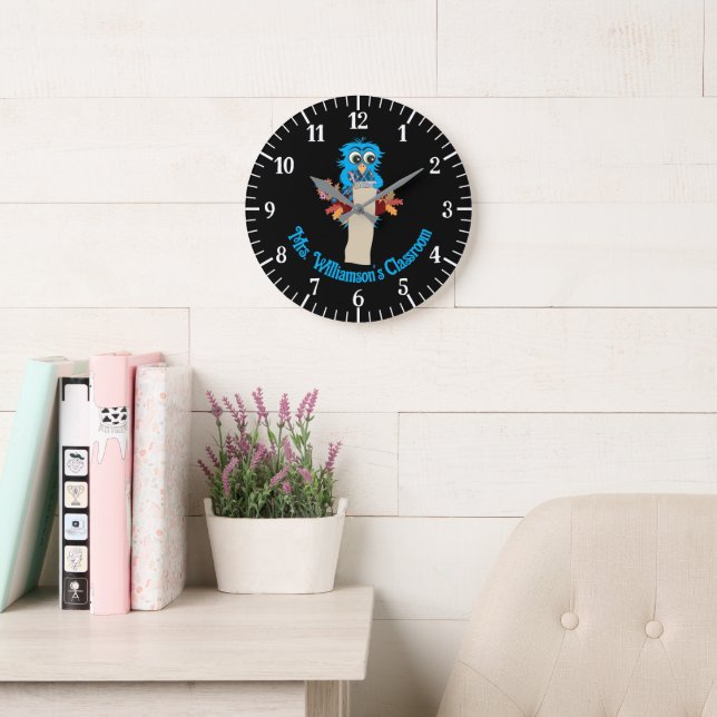 Black Wall Clock, blå Uggla-lärare Stor Klocka (Läsesal)